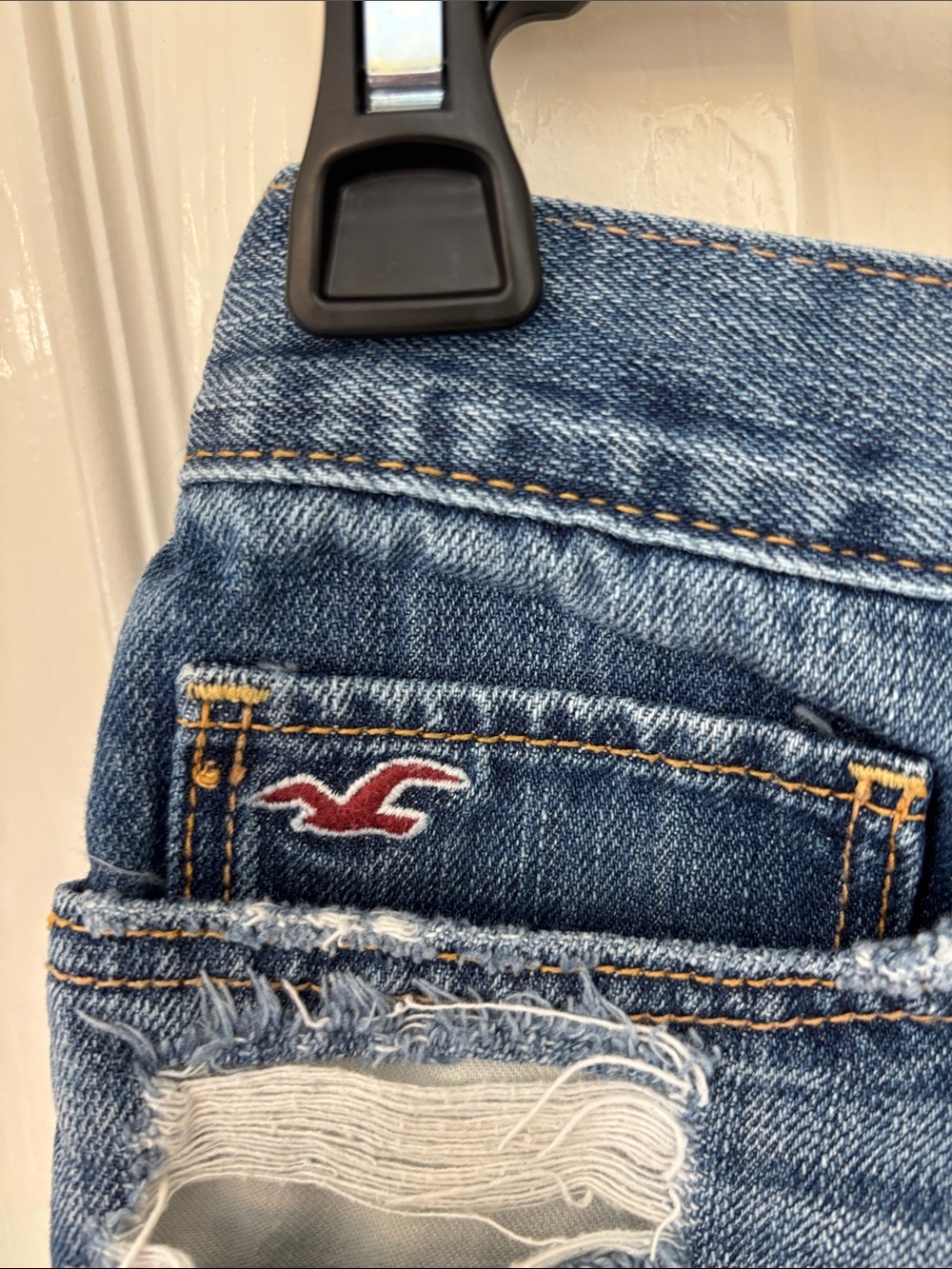 Hollister Women's Distressed Dark Blue Denim Cutoff Shorts - Picture 4 of 6